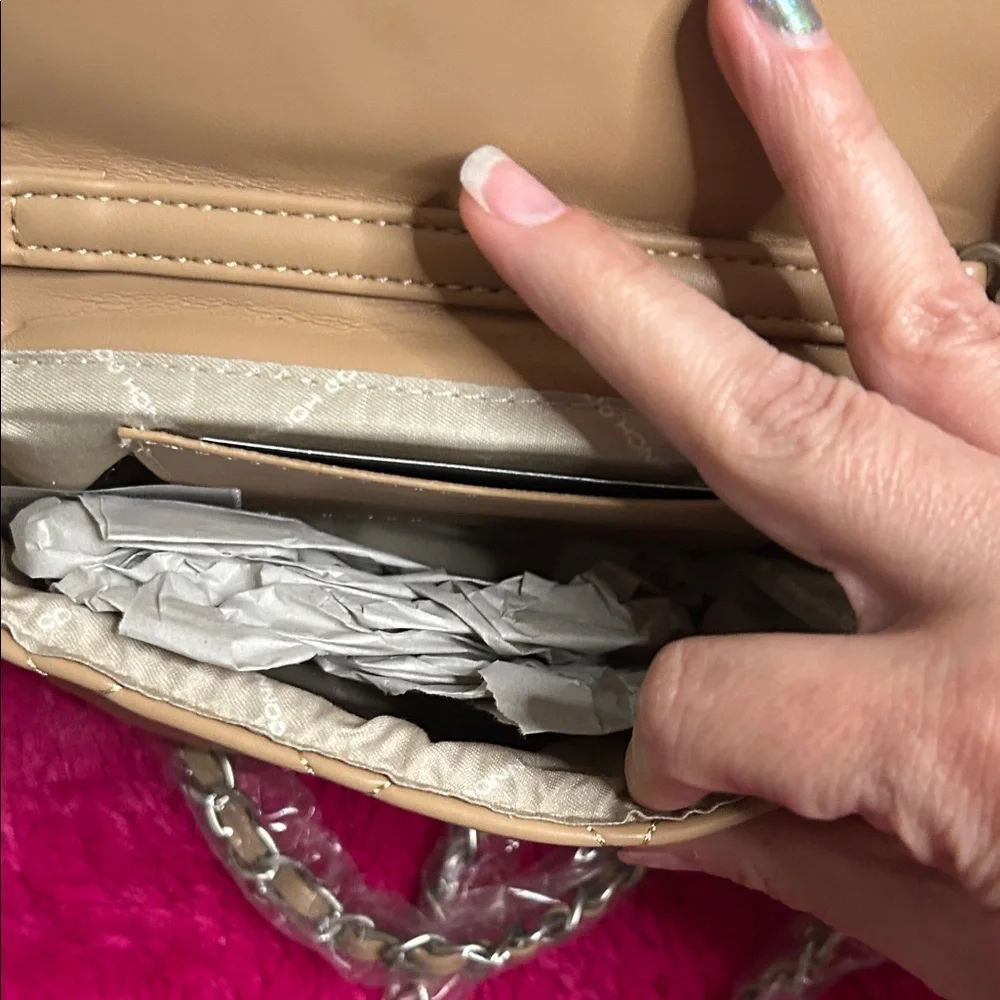 French Connection Beige Quilted Clutch with Silver Handle - Picture 7 of 7